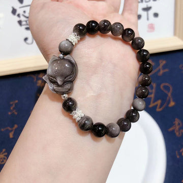 Natural Obsidian Fox Bracelet For Women 8mm Beads Gift