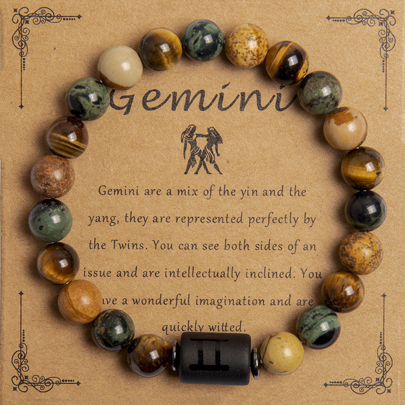 Tinkers Tigereye Beaded Bracelet Twelve Constellation Zodiac Cards - 0