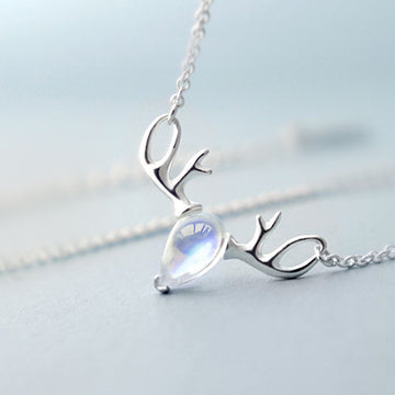 S925 Elk Necklace Forest Moonstone Pendant Clavicle Chain