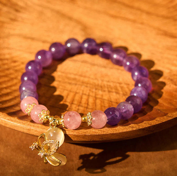 Natural Amethyst Grape Beaded Bracelet Women Korean Style