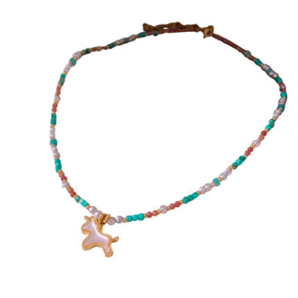 Colorful Imitation Pearl Pendant Necklace Clavicle Chain