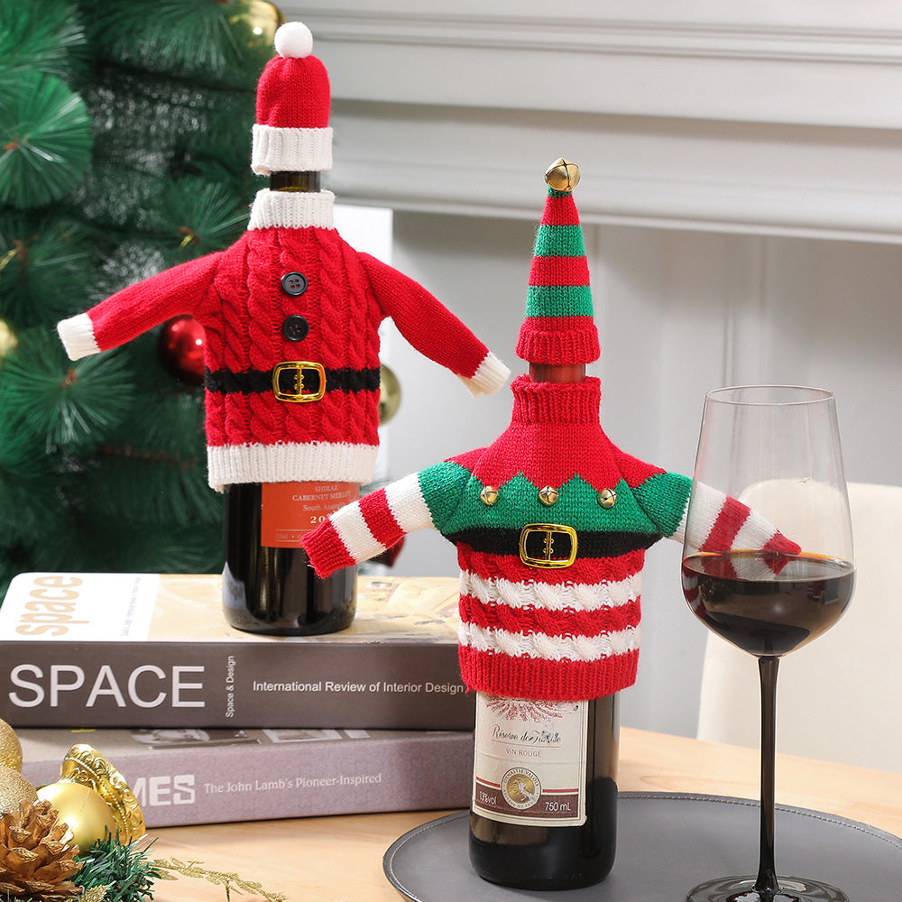 Knitted Christmas Wine Bottle Cover Table Decor Festive Home