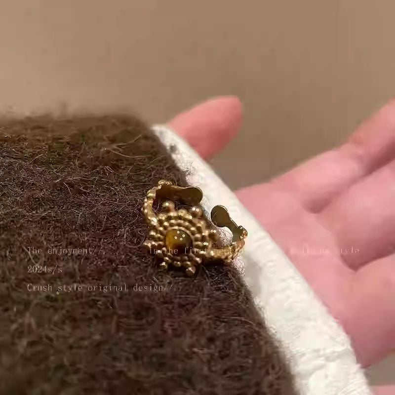 Tiger Eye Open Ring – Gold Plated Boho Statement Band for Women