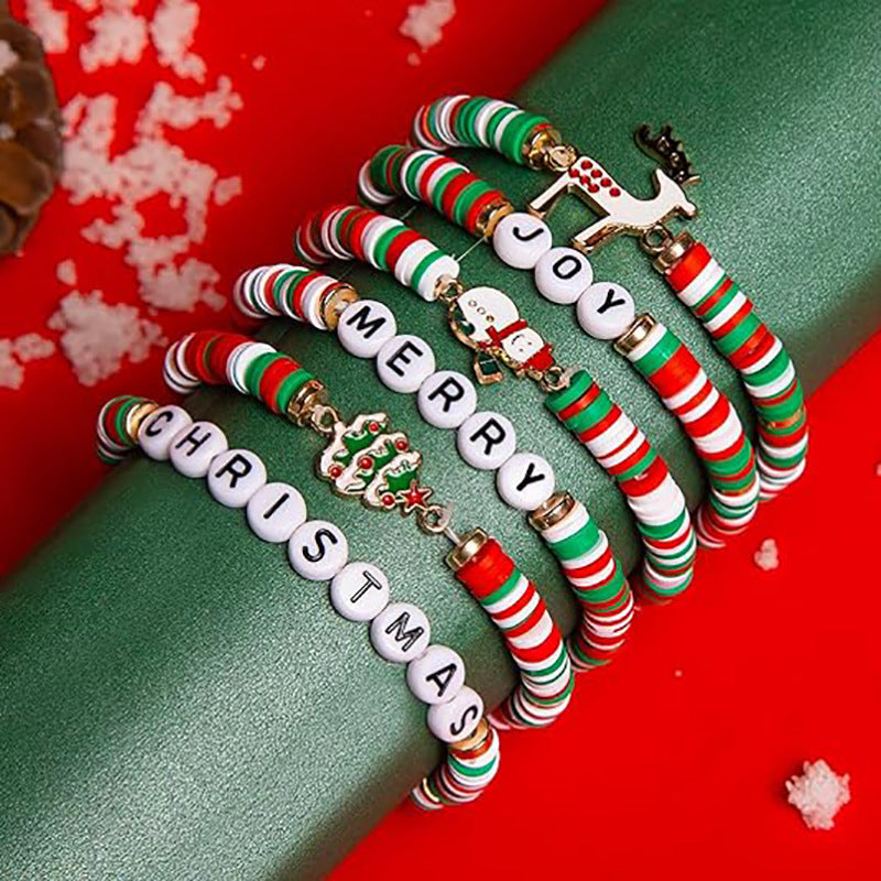 Christmas Elk Polymer Clay Bracelets Set Six Pack Cute