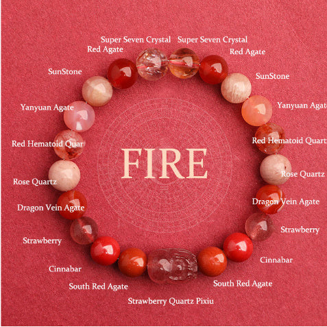 Fünf Elemente Kristall Erdbeerquarz Glücksbringer Armband