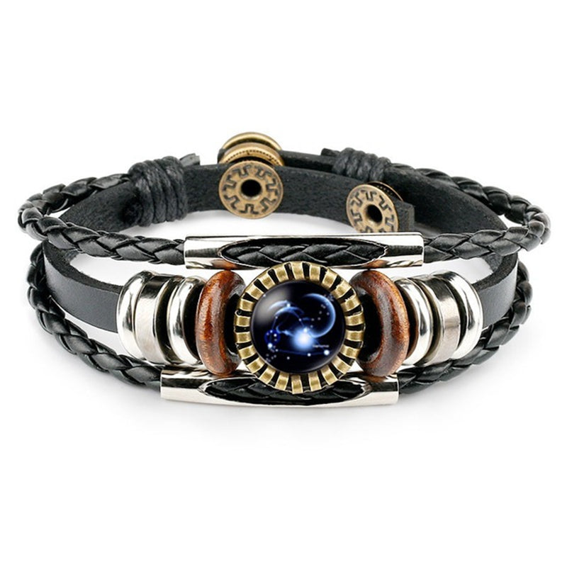 Zodiac Constellation Bracelet — 12 Signs | Leather & Glass Charm