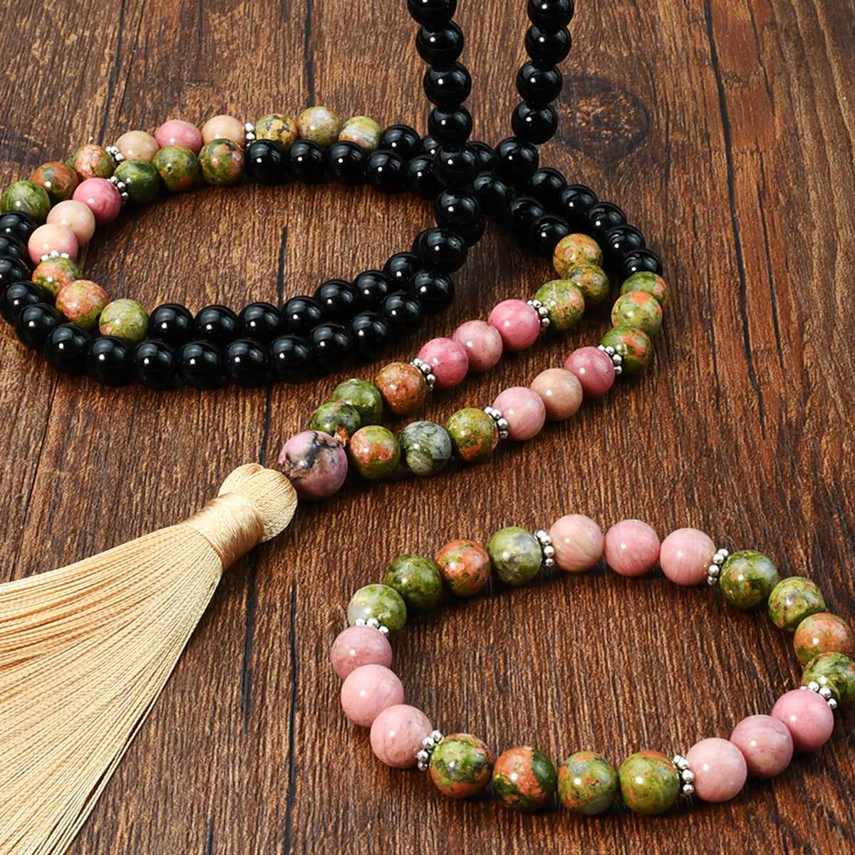 Unakite Prayer Beads 108 Natural Stone Mala Bracelet Set