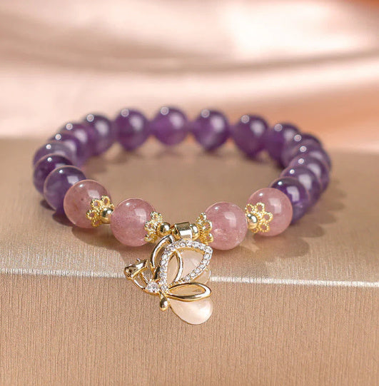 Natural Amethyst Grape Beaded Bracelet Women Korean Style