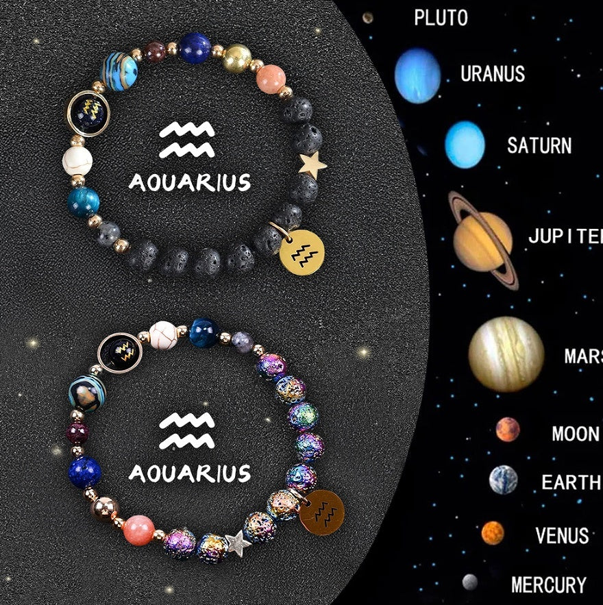 Natural Zodiac Stone Balance Bracelet Set Mens Gift