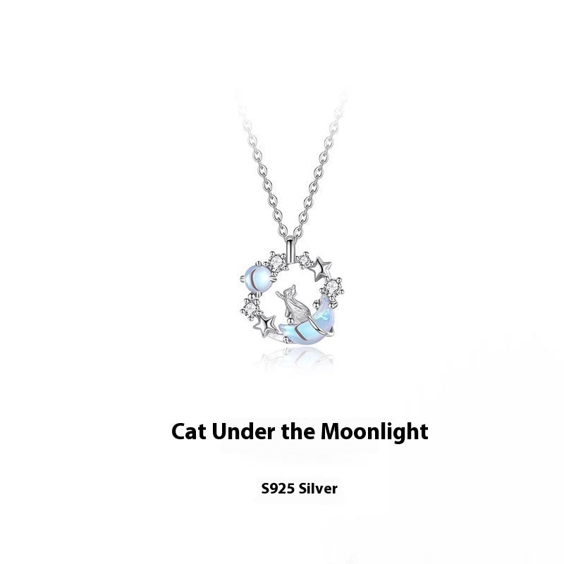 Light Luxury Cat Necklace 925 Silver Pendant White Gold