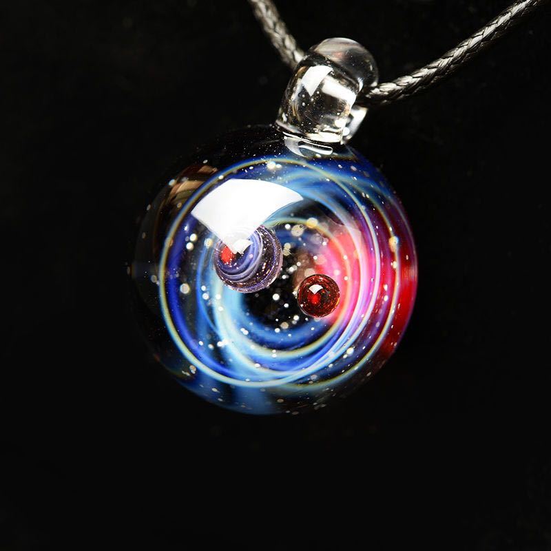 Cosmic Nebula Pendant Necklace Blue Starry Sky Glass Ball