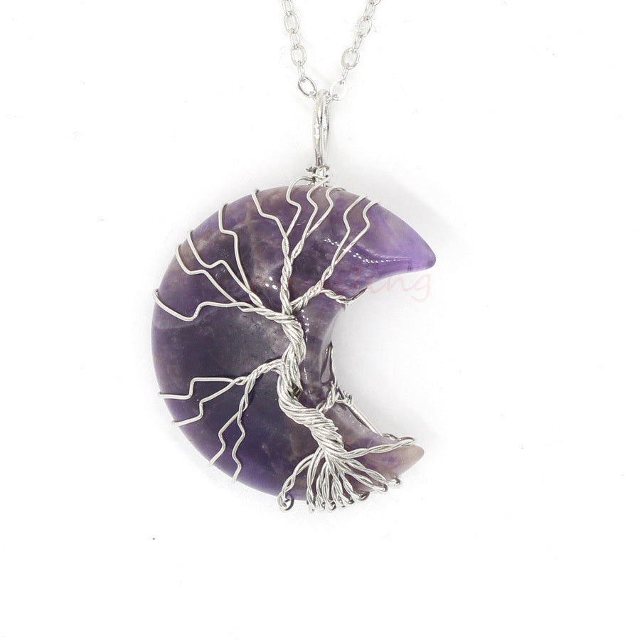 Natürlicher Kristall-Mond-Anhänger, Unisex-Schmuck, Geschenkidee