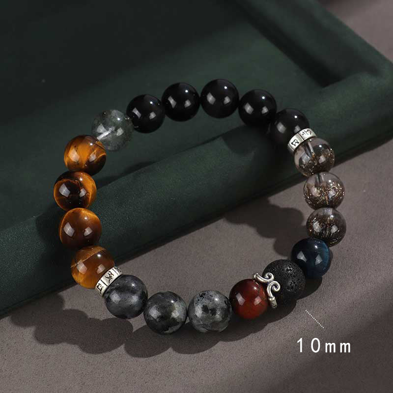 925 Silver Hoop Mantra Tiger Eyes Bracelet Unisex Wukong