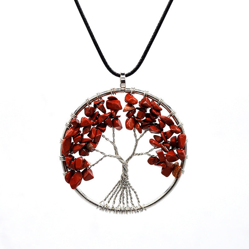 Kabala Life Tree Necklace Copper Wire Pendant Leather Cord