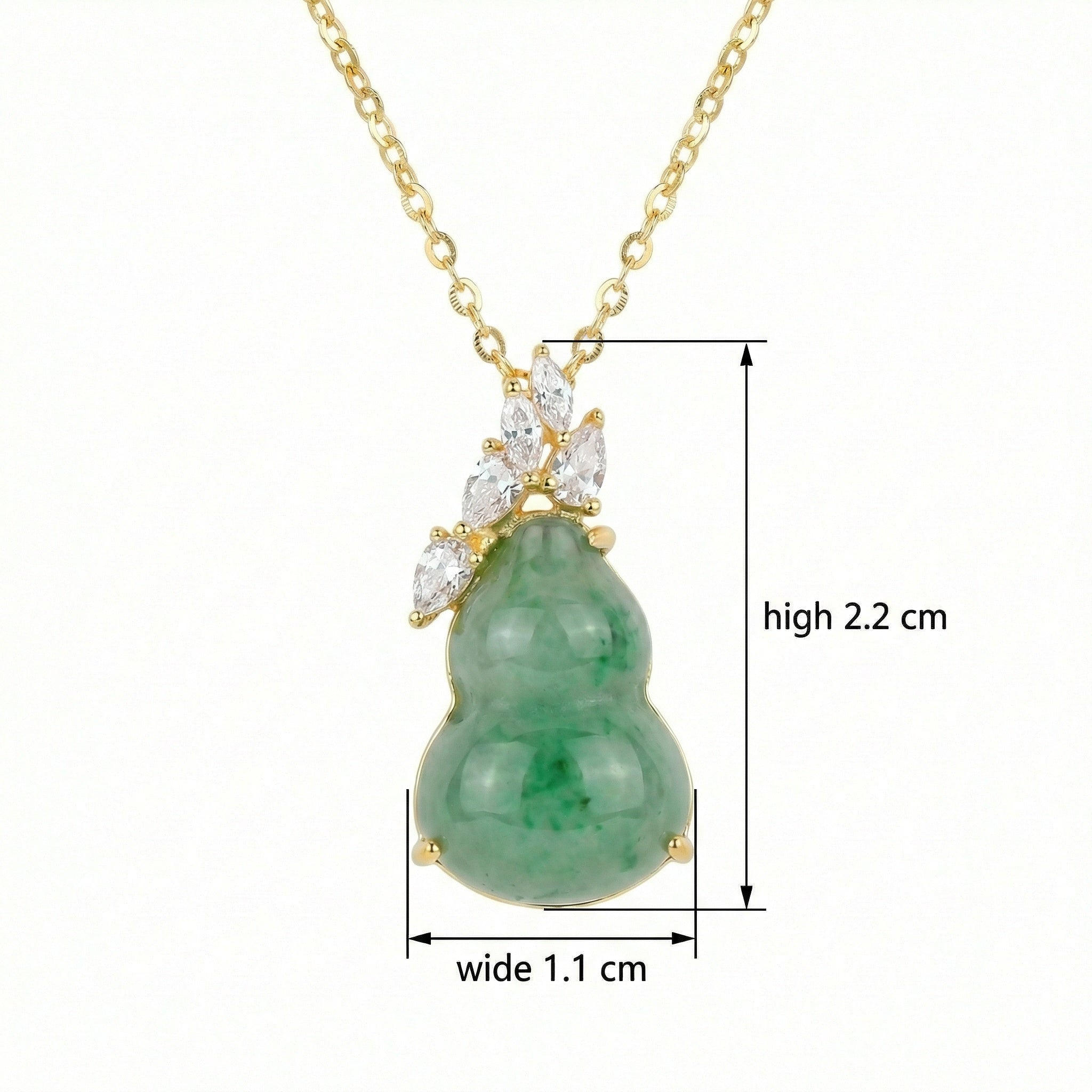 Green Jadeite Hulu Pendant Necklace — 925 Sterling Silver | Marquise Accents