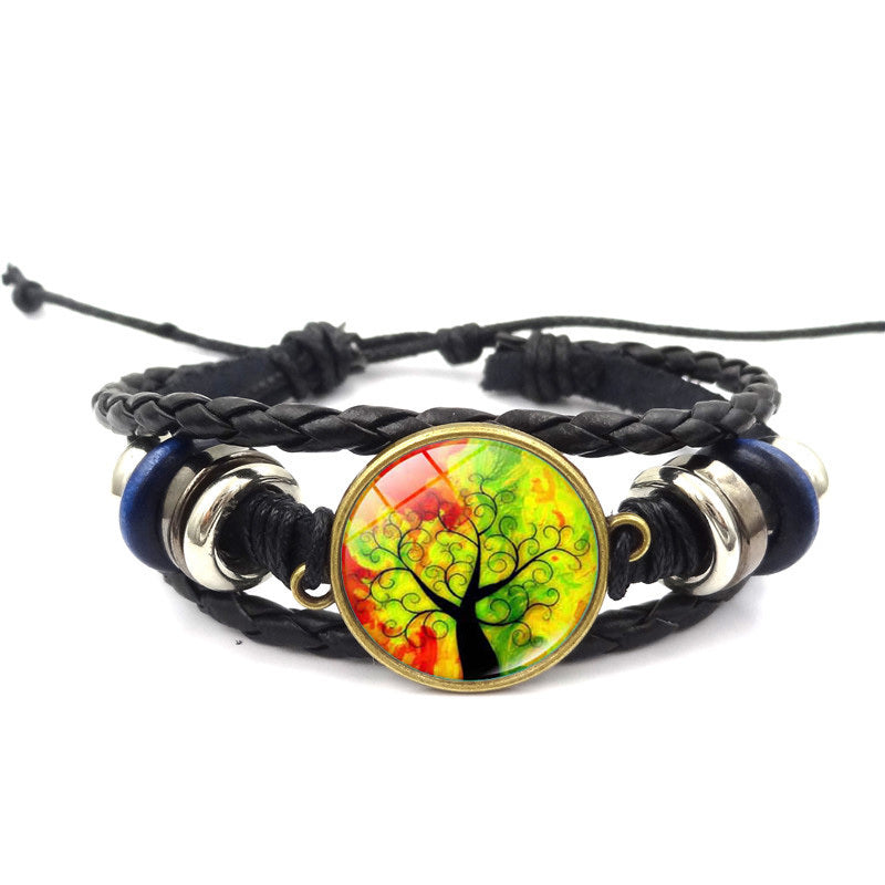 Tinkers Tinkers Tree Of Life Multilayer Leather Glass Bracelet Plus - 0