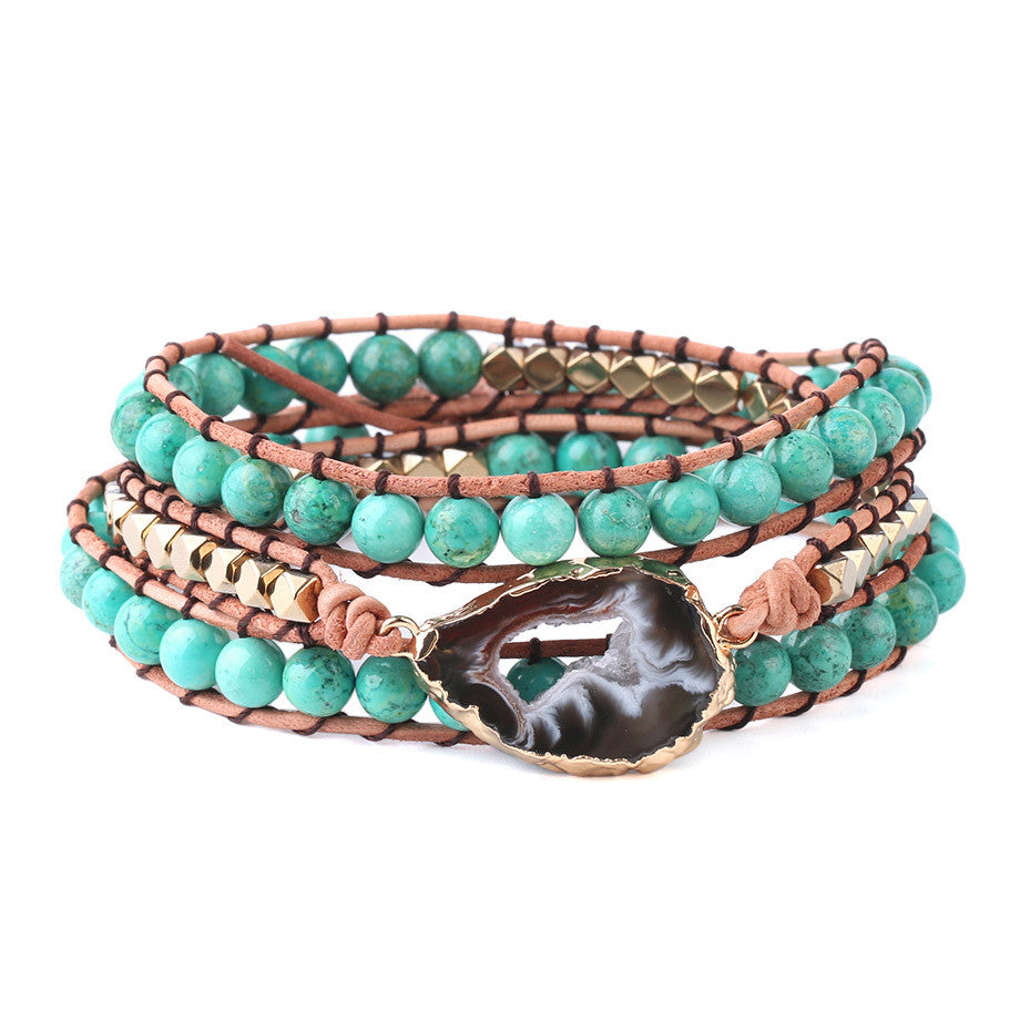 Natural Turquoise & Striped Agate Braided Bracelet