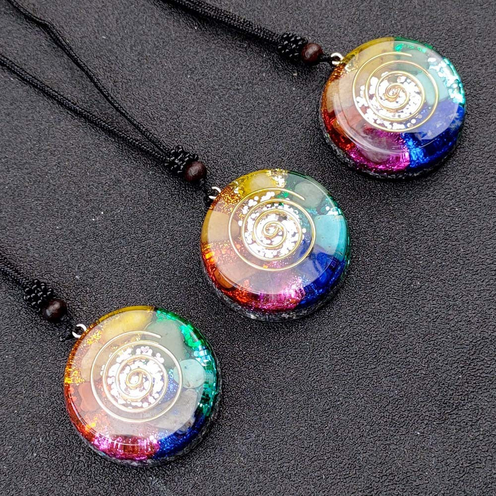 Chakra Multicolor Onyx Jade Pendant Necklace 14x42mm