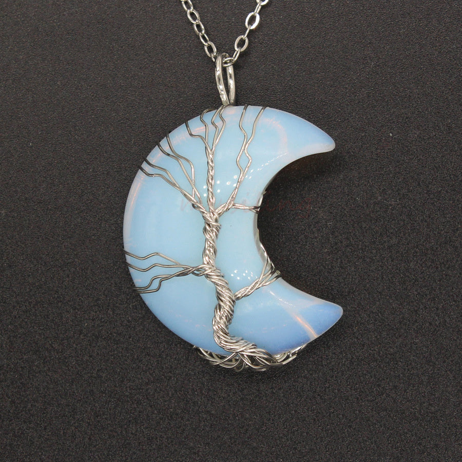 Natürlicher Kristall-Mond-Anhänger, Unisex-Schmuck, Geschenkidee
