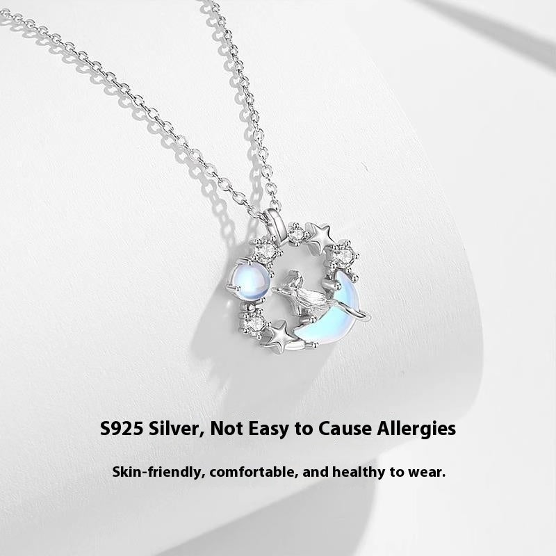 Light Luxury Cat Necklace 925 Silver Pendant White Gold