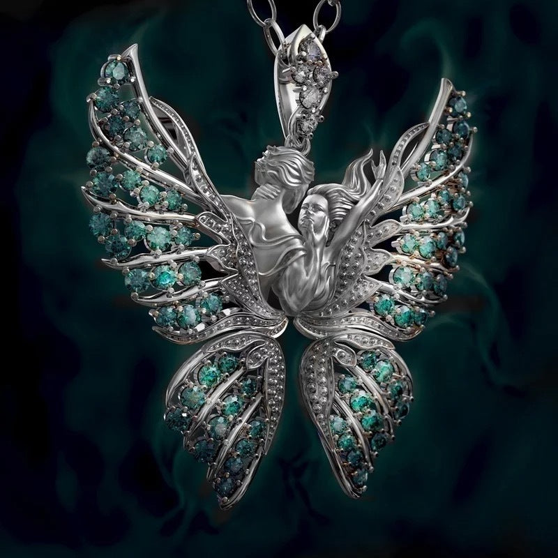 Angel Wings Diamond Butterfly Necklace Lovers Pendant