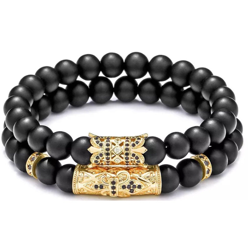Frosted Stone Micro Zircon Crown Men's and Women's Bracelets