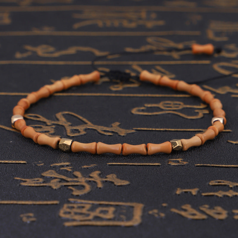 Olive Shell & Copper Bead Bracelet — Handcrafted Wenwan