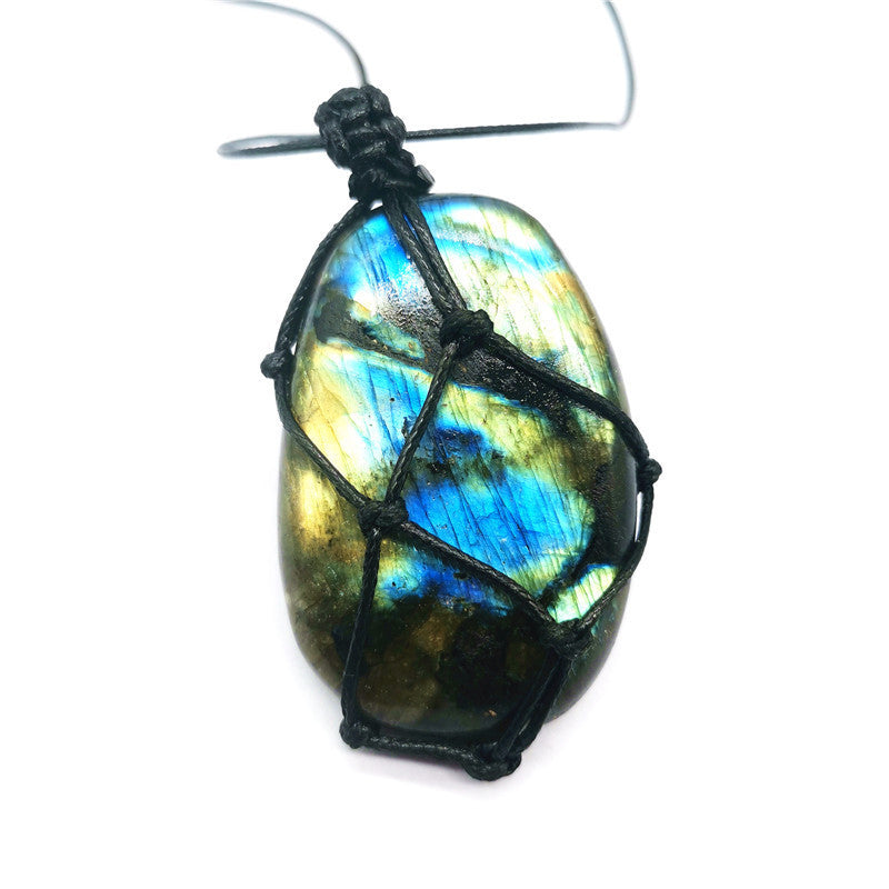Natural Moonstone Labradorite Net Bag Pendant Necklace