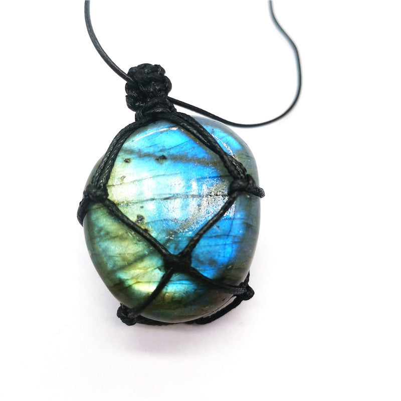 Natural Moonstone Labradorite Net Bag Pendant Necklace