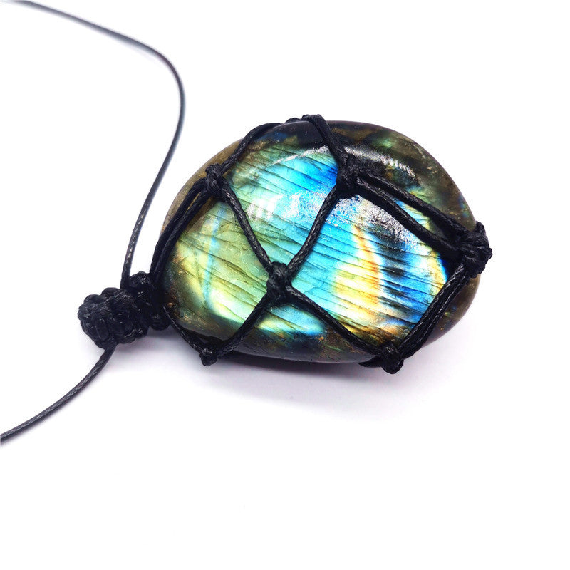 Natural Moonstone Labradorite Net Bag Pendant Necklace