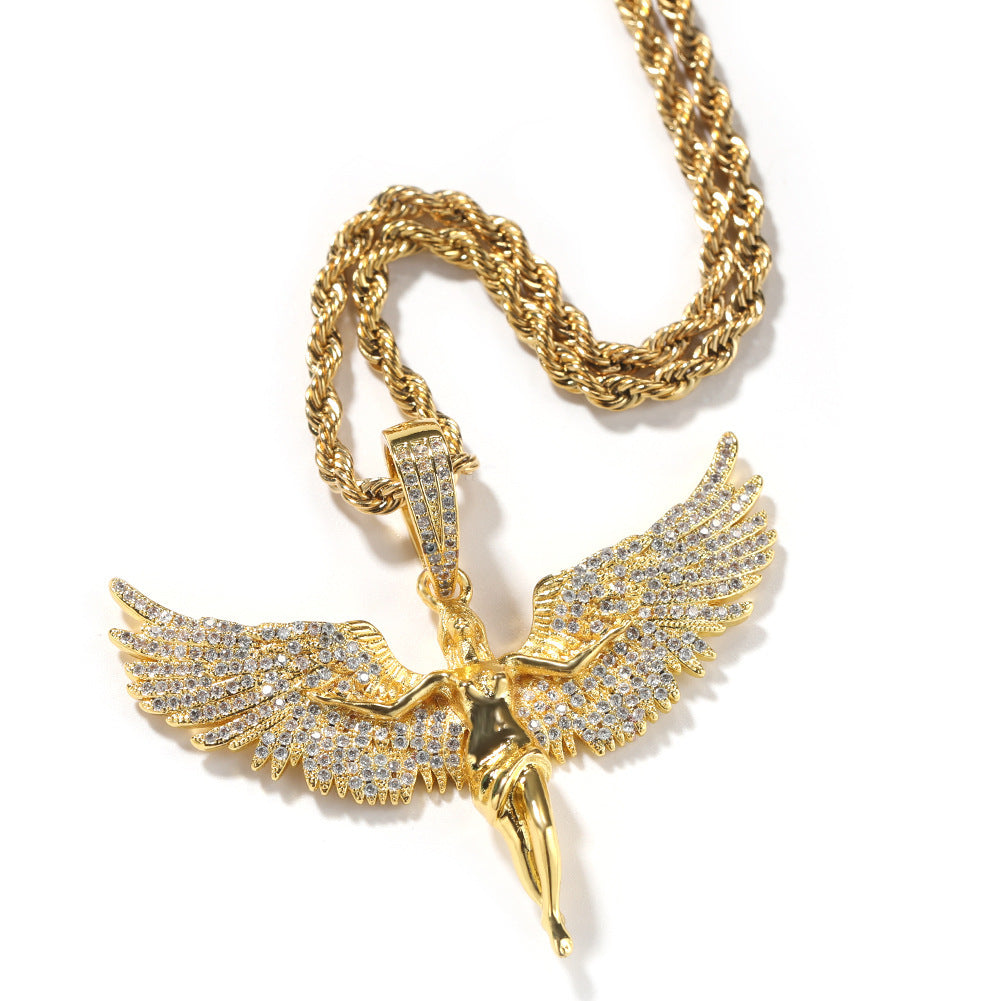 Female Retro Diamonds Angel Wings Necklace Copper Chain