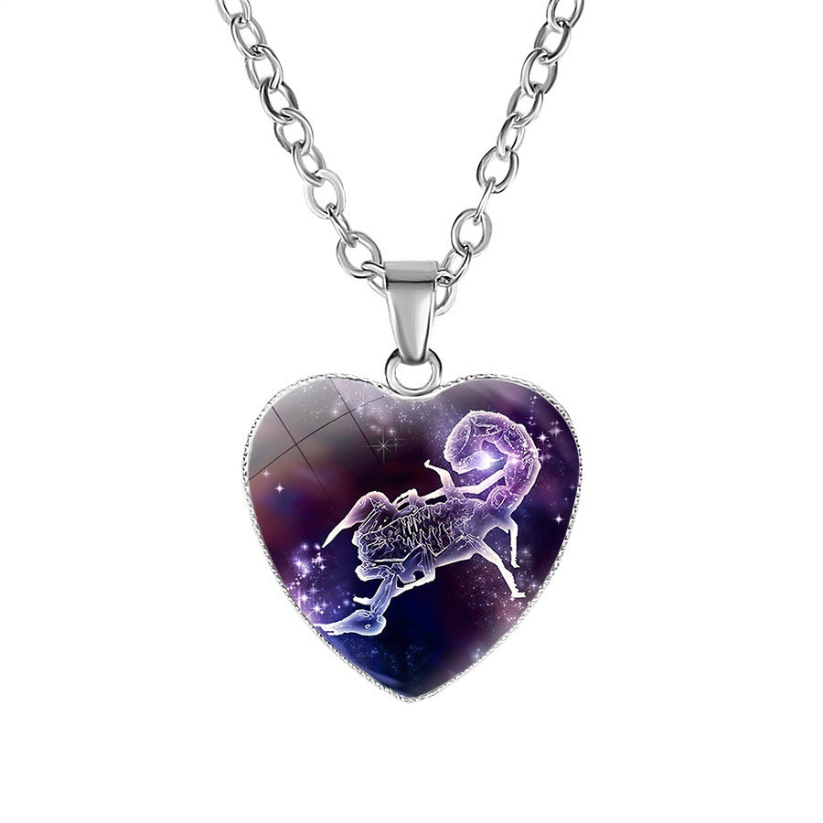 Women's Zodiac Heart Pendant Necklace With 12 Constellations