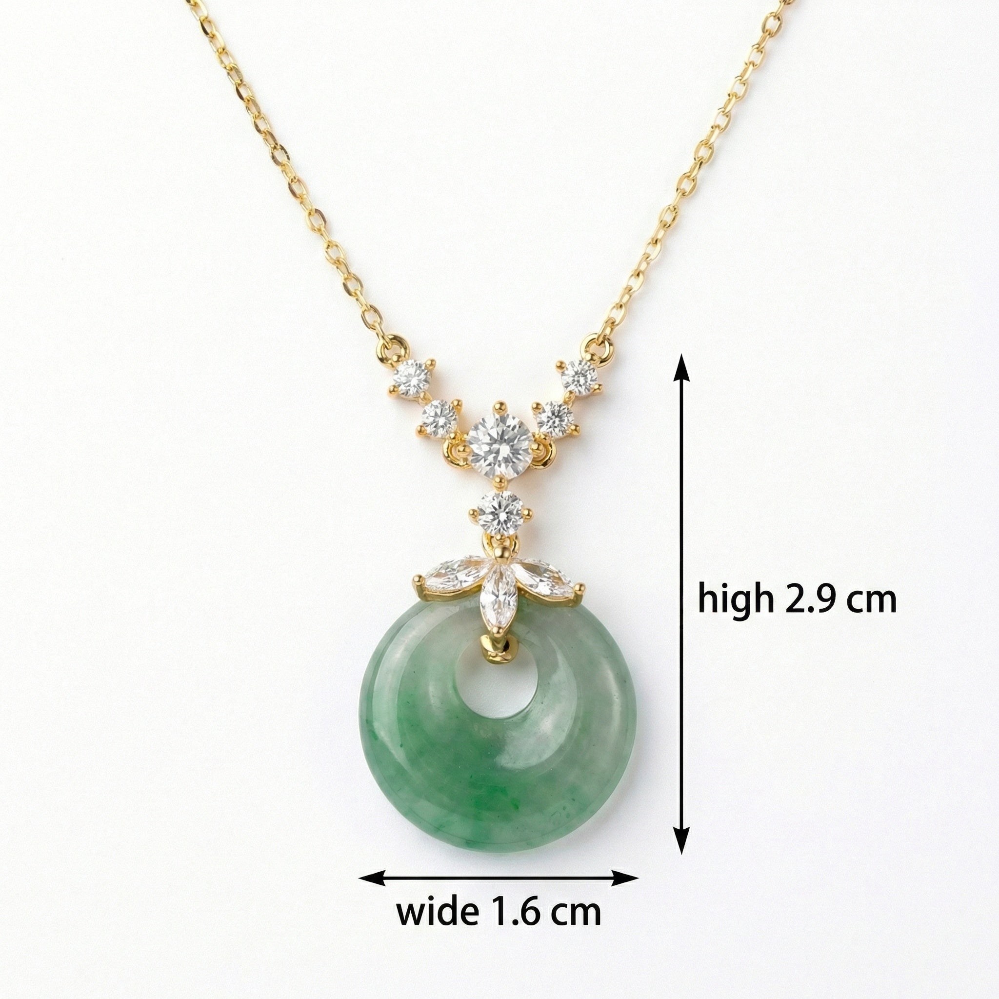 Green Jade Donut Pendant Necklace | 925 Sterling Silver & Crystal Floral Crown