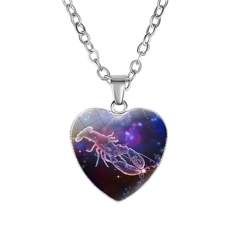Women's Zodiac Heart Pendant Necklace With 12 Constellations