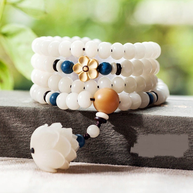 Tinkers Tinkers White Jade Bodhi Beads Bracelet Cloisonne Lotus Ltd - 0