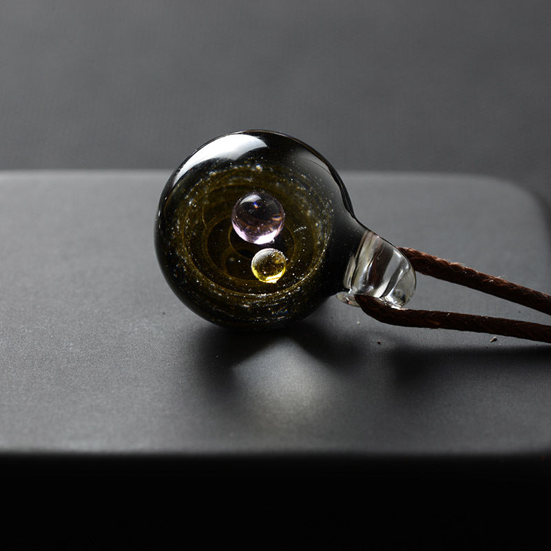 Cosmic Nebula Pendant Necklace Blue Starry Sky Glass Ball