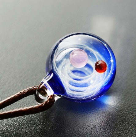 Cosmic Nebula Pendant Necklace Blue Starry Sky Glass Ball