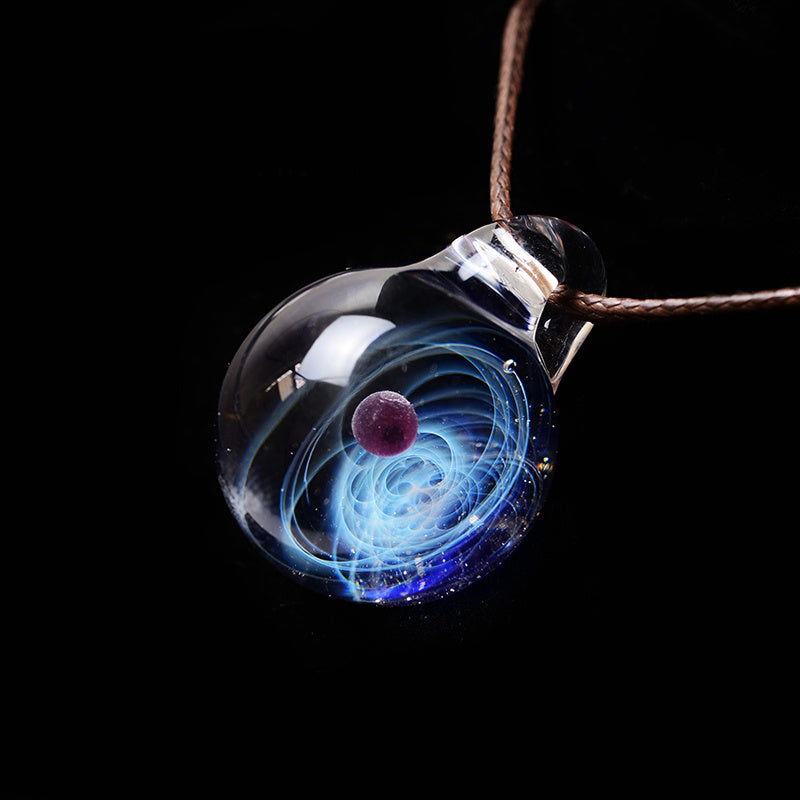 Cosmic Nebula Pendant Necklace Blue Starry Sky Glass Ball