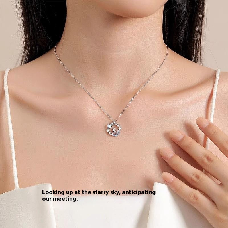 Light Luxury Cat Necklace 925 Silver Pendant White Gold