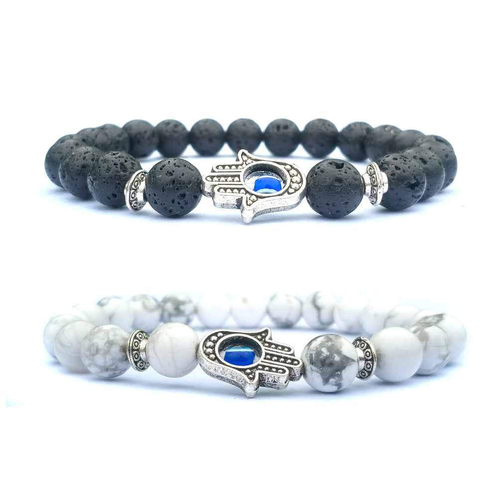 Tinkers Limited Bergamot Evil Eye Stone Bracelet Silver Black Beads - 0