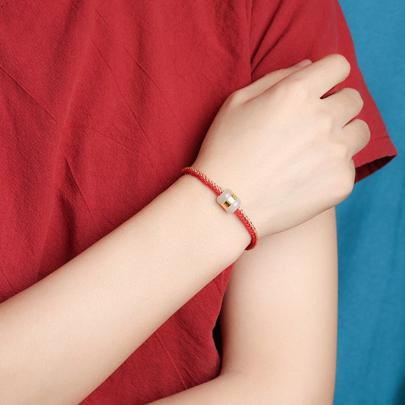 Hetian Jade 999 Gold Bracelet Handwoven Jewelry Luxury Gift