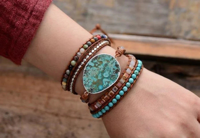 Tinkers Natural Ocean Stone Leather Multilayer Bracelet Exclusive - 0