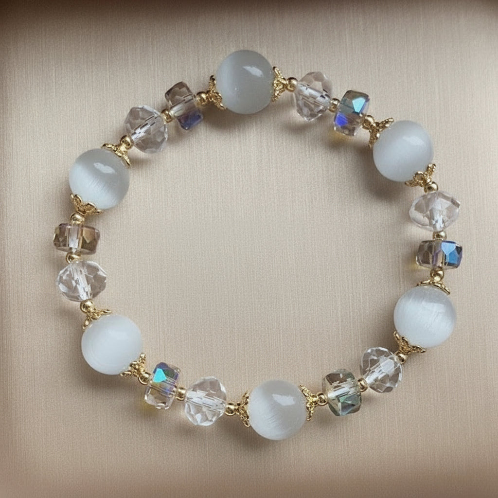 Tinkers Exquisite Natural White Opal Bracelet 10mm Beads For Women - 0