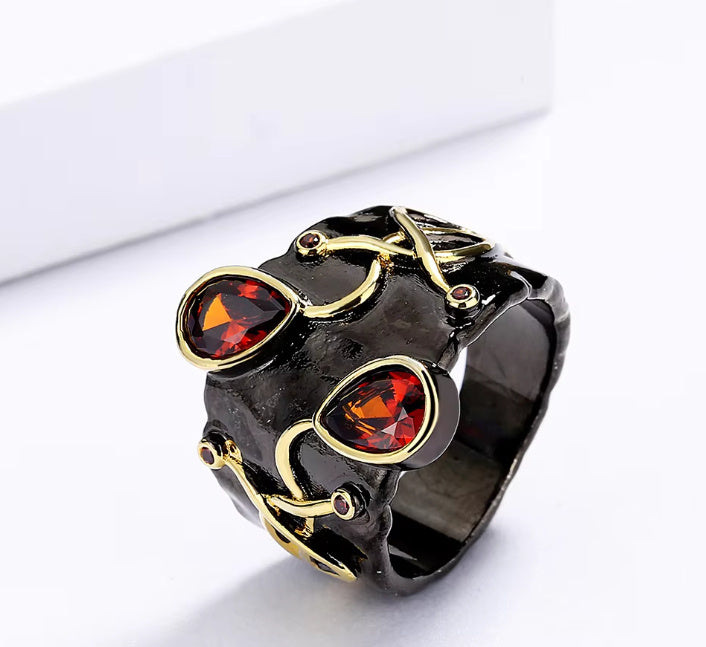 Fashionable Retro Oval Ring For Women Brass Black Classic