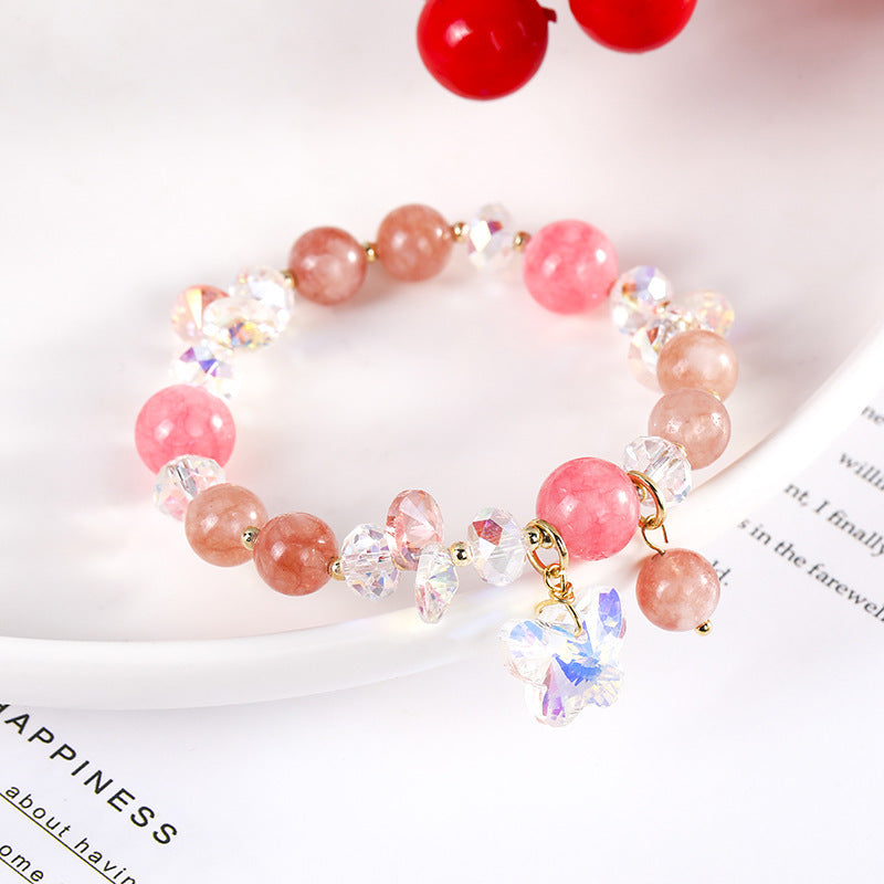 Transparent Glass Ball Strawberry Quartz Bracelet Women