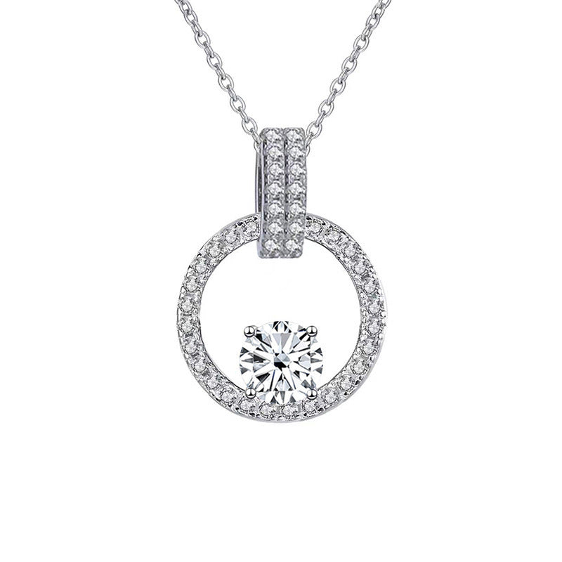 Pink Diamond Necklace Women V Shaped Pendant Silver Chain
