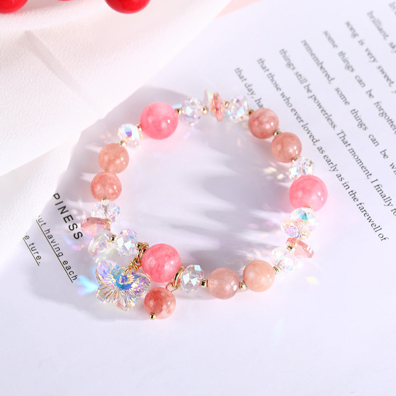 Transparent Glass Ball Strawberry Quartz Bracelet Women