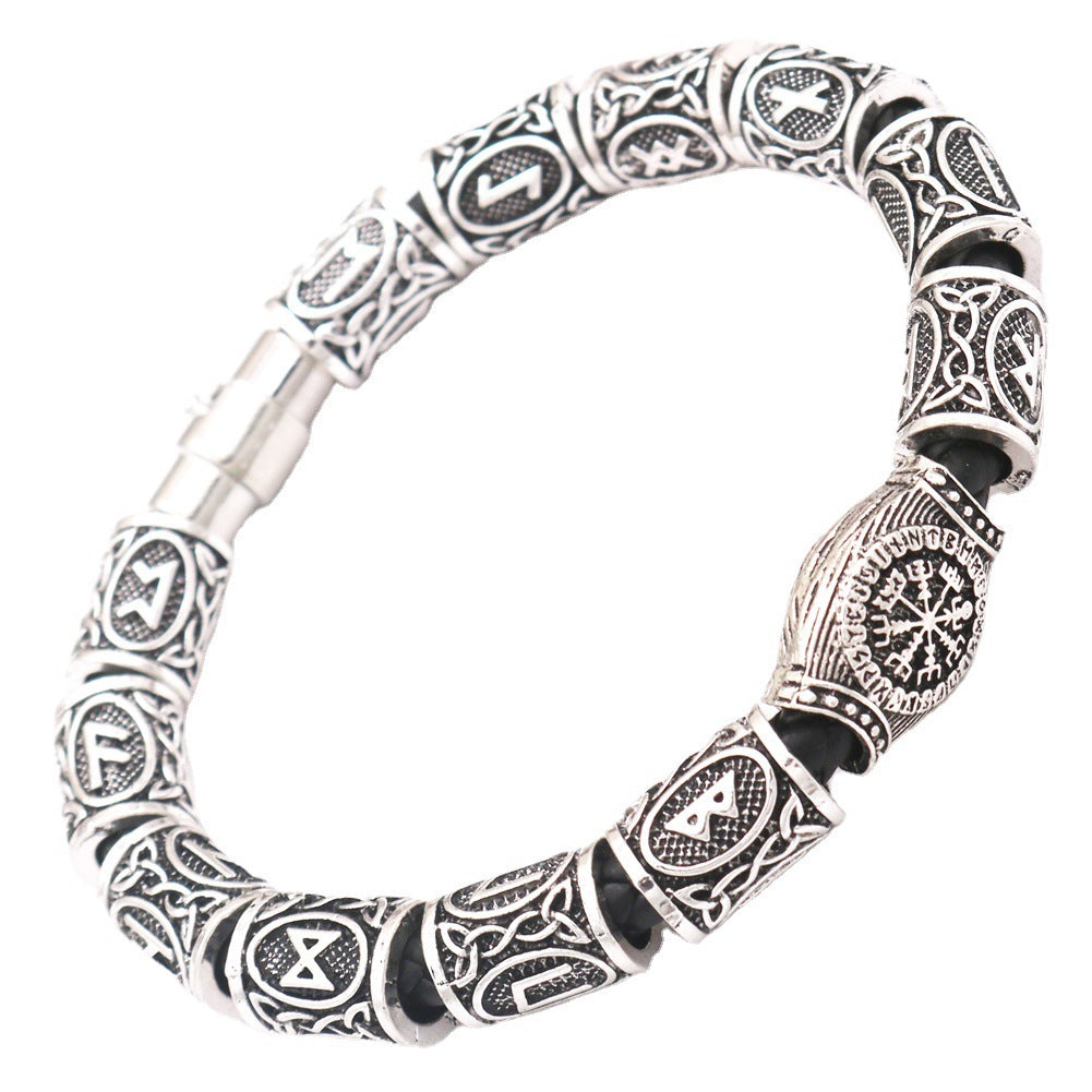 Tinkers Viking Odin Rune Compass Beaded Old Silver Bracelet Limited - 0