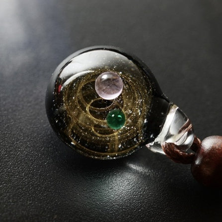Cosmic Nebula Pendant Necklace Blue Starry Sky Glass Ball