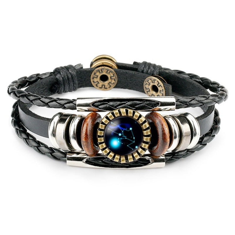 Zodiac Constellation Bracelet — 12 Signs | Leather & Glass Charm